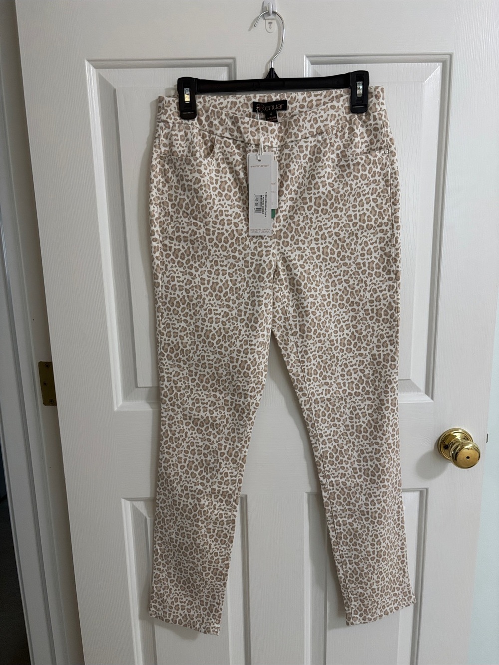 Renuar Beige Leopard Print Straight Leg Pants
